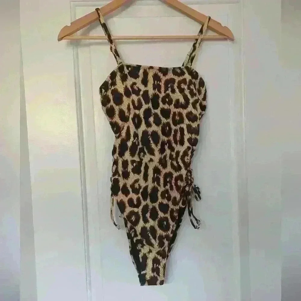 AMAZON  | Women's Tan/Black Animal Print Square Neck High Cut One Piece …